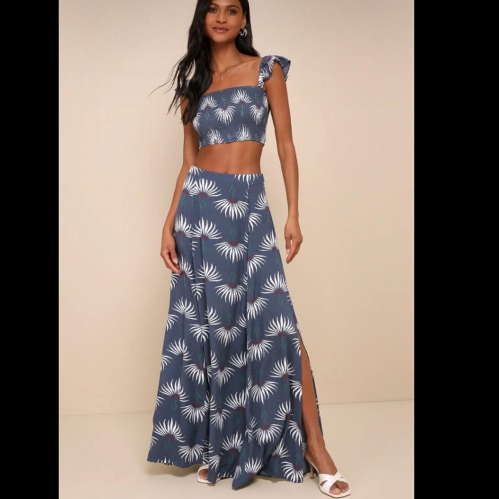 Trancoso Dusty Blue Floral Print Two-Piece Maxi Dress